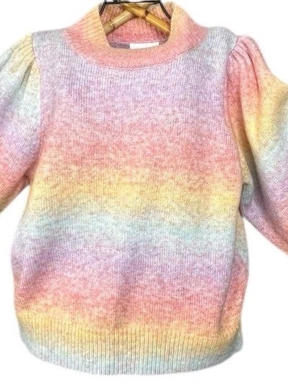 Pastel Puff Sleeve Sweater Ombré Rainbow A Loves A Mock Neck NWT Womens Medium